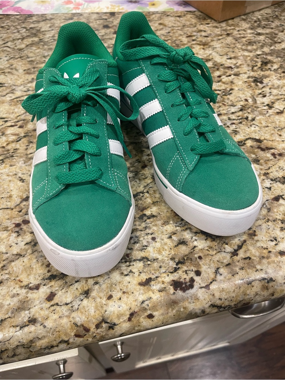 adidas Green Suede Low-Top Sneakers with White Stripes